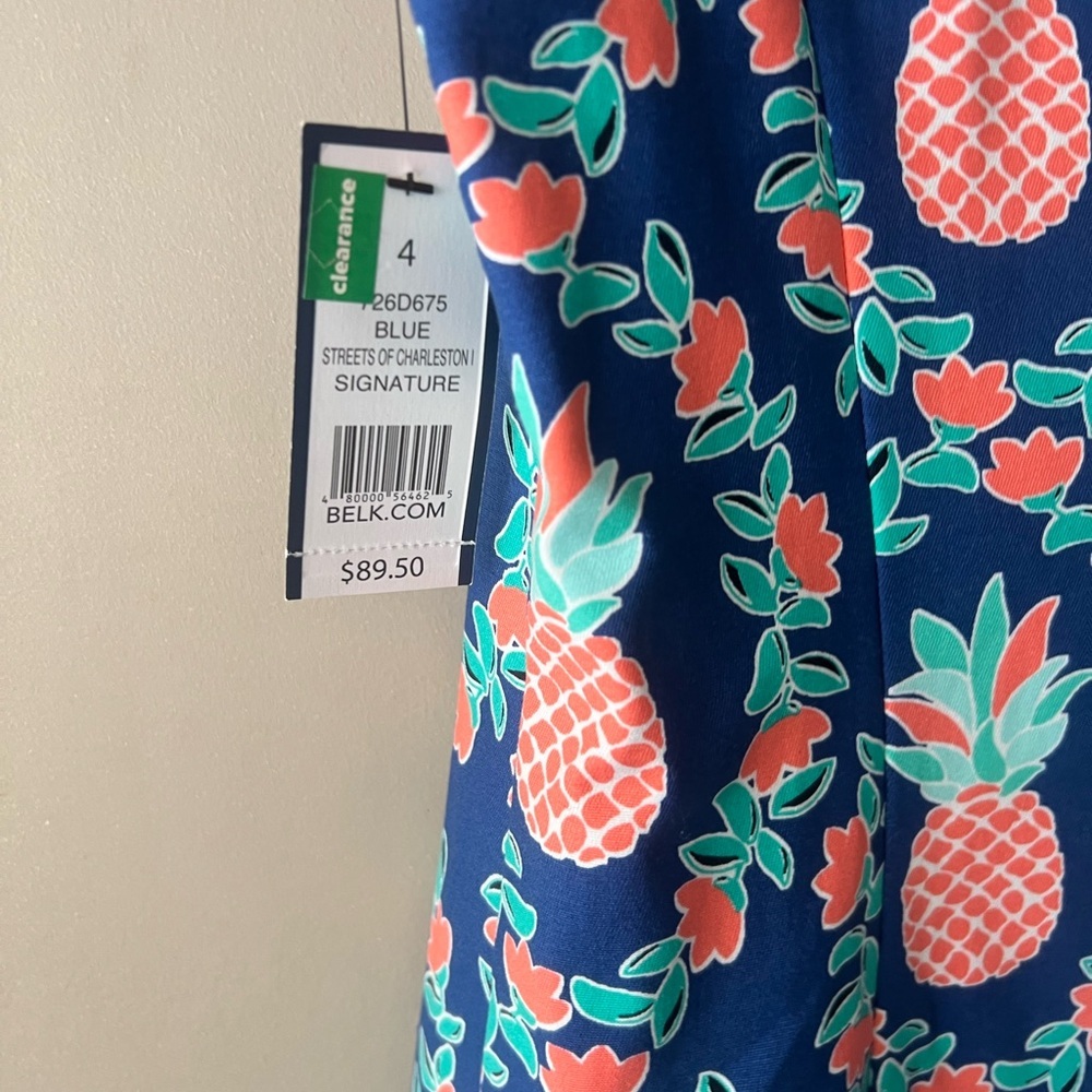crown & ivy Navy Pineapple Print Sleeveless Midi Dress with White Lace Trim - Picture 3 of 4